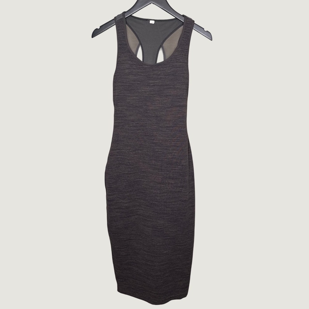 Lululemon Heathered Charcoal Grey Racerback Midi Dress with Shelf Bra Size 6 - Picture 2 of 8